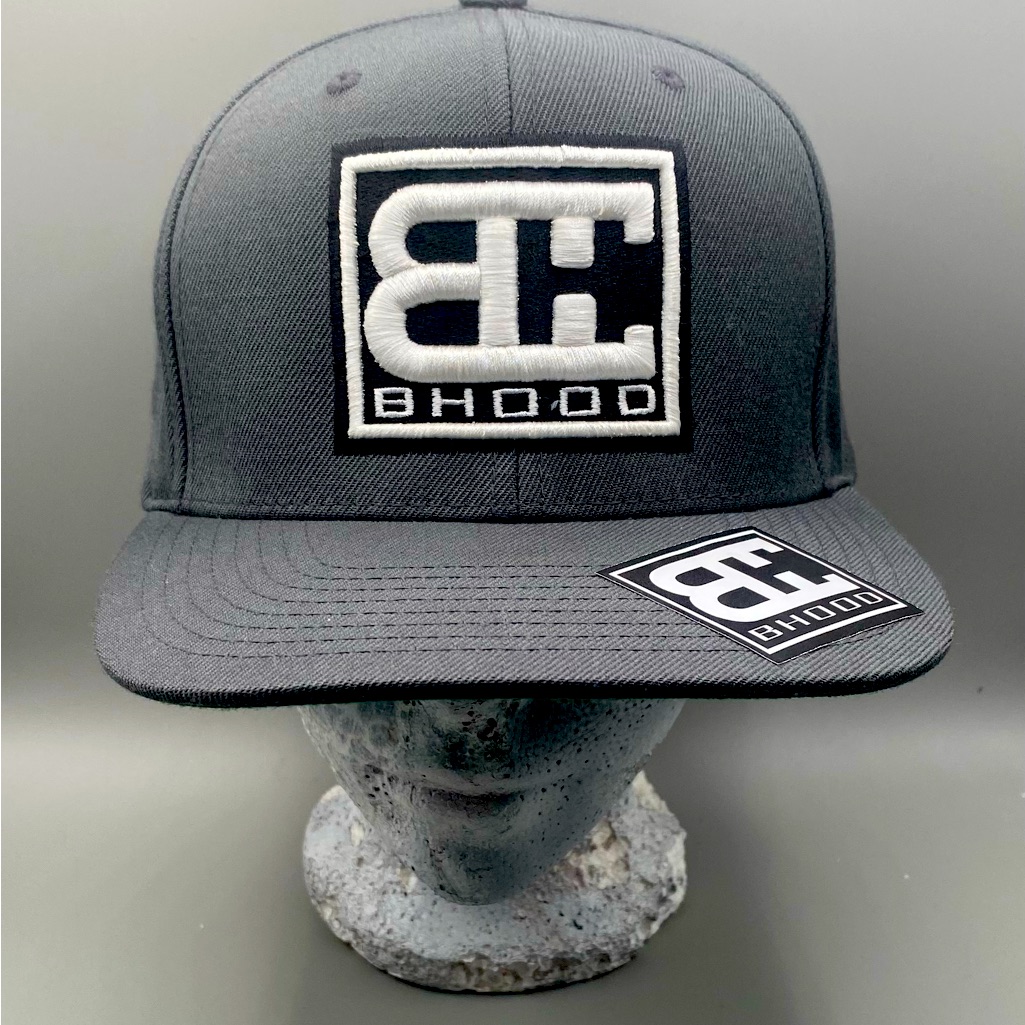 B’hood Snapback Hat Grey W/ Black & White Logo - Wool - The Classics Yupoong